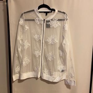 NWT Torrid White Embroidered Mesh Bomber Size 1